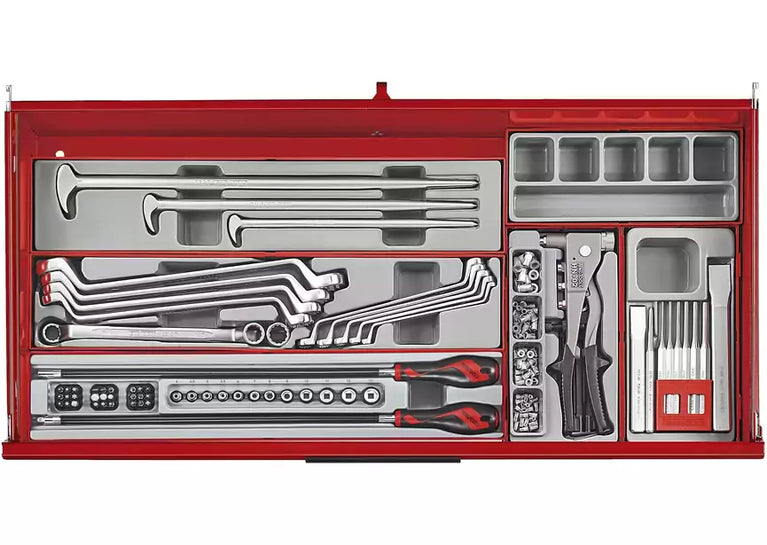 Gereedschapswagen rood midi master set 7 laden - 663-delig Teng Tools