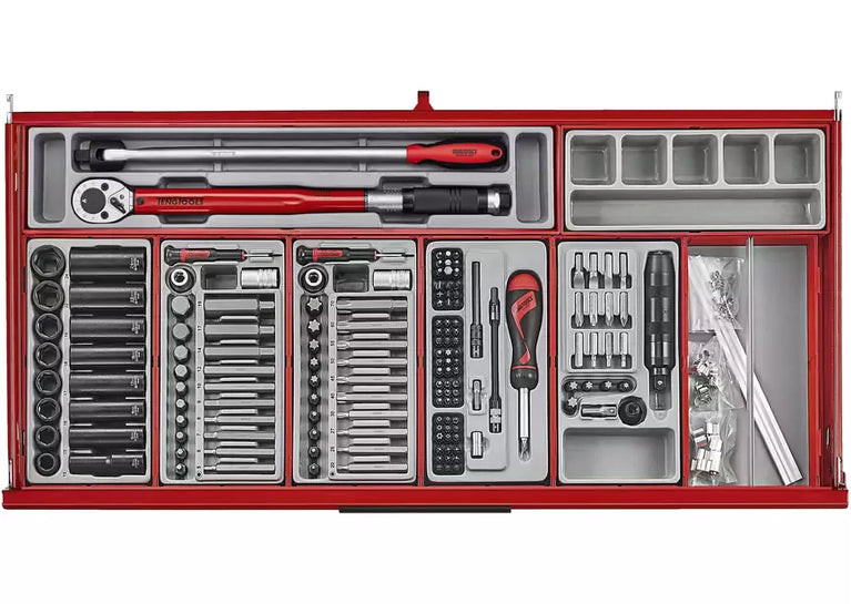 Gereedschapswagen rood midi master set 7 laden - 663-delig Teng Tools