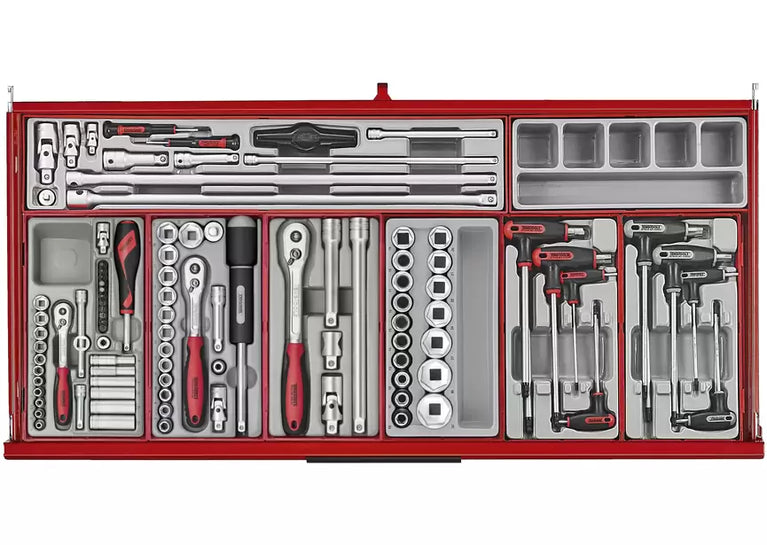 Gereedschapswagen rood midi master set 7 laden - 663-delig Teng Tools