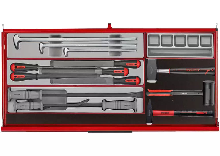 Gereedschapswagen rood midi master set 7 laden - 595-delig Teng Tools