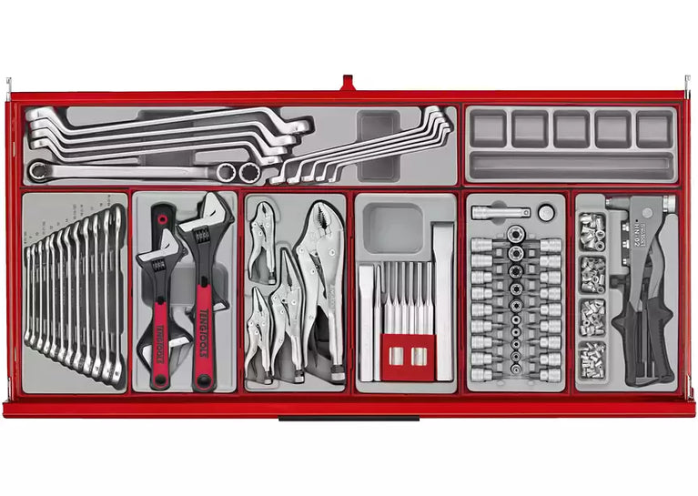 Gereedschapswagen rood midi master set 7 laden - 595-delig Teng Tools