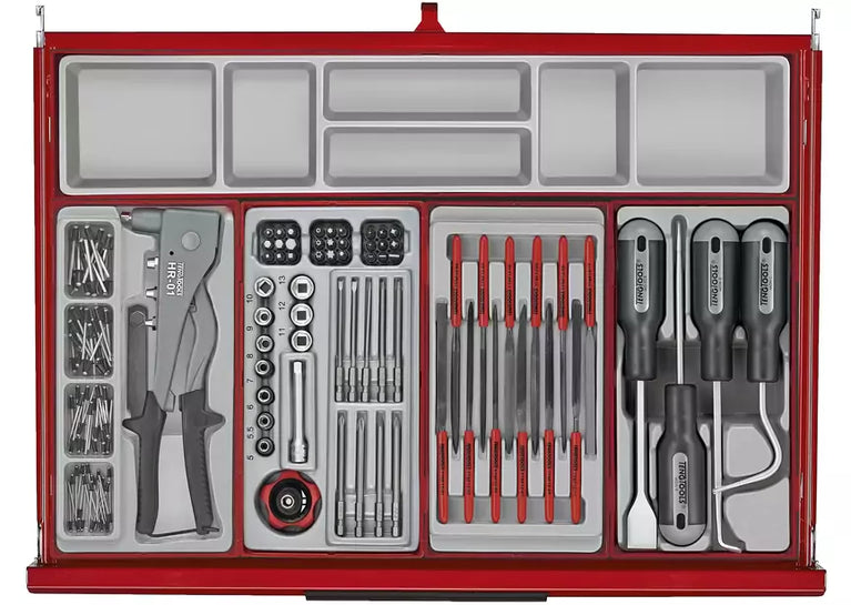 Gereedschapswagen rood mini master set 7 laden 628 delig Teng Tools