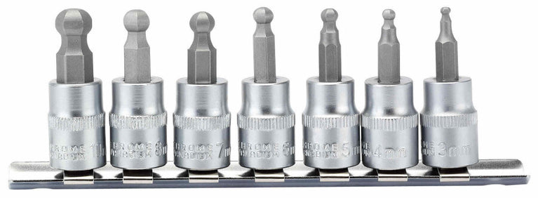 3/8" Doppenrail inbus bolkop, 7dlg
