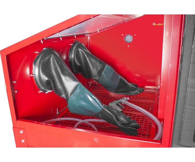 PACK straalcabine 220 L met 25 kg glasparels en 25 kg bruine korund MW Tools