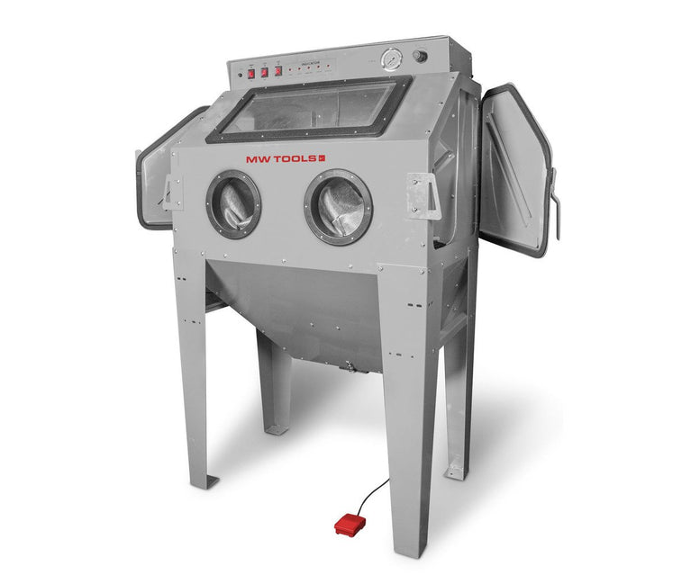 Straalcabine 350 L met externe cyclonische afzuiging en 2 straalkoppen MW Tools