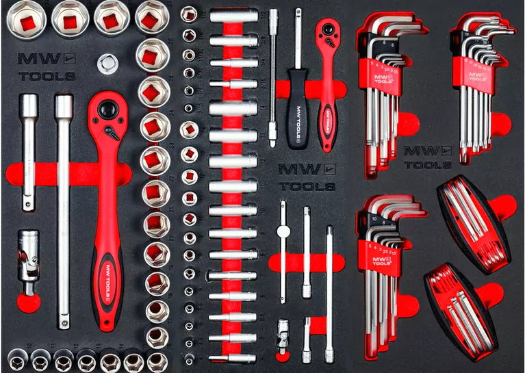 Gevulde gereedschapswagen met kast STARTER 212-delig MW Tools