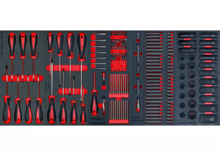 Gevulde brede, zwarte gereedschapswagen XL 514-delig MW Tools