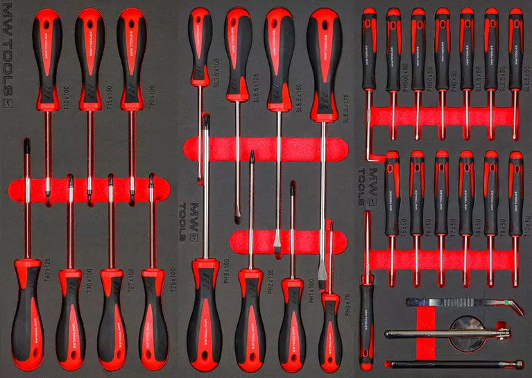 Gevulde brede, zwarte gereedschapswagen XL 514-delig MW Tools