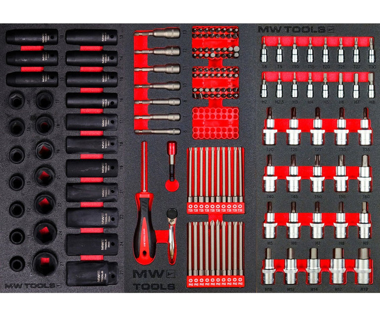 Gevulde brede, witte gereedschapswagen XL 514-delig MW Tools