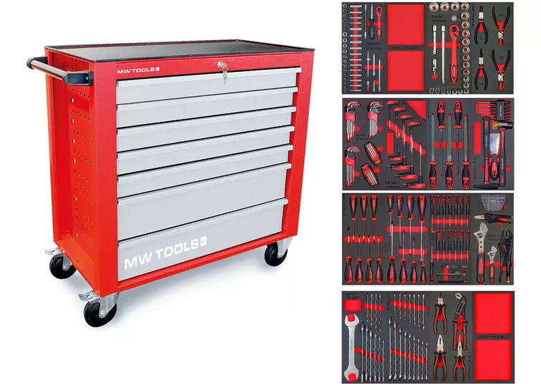 Gevulde gereedschapswagen STARTER 212-delig MW Tools