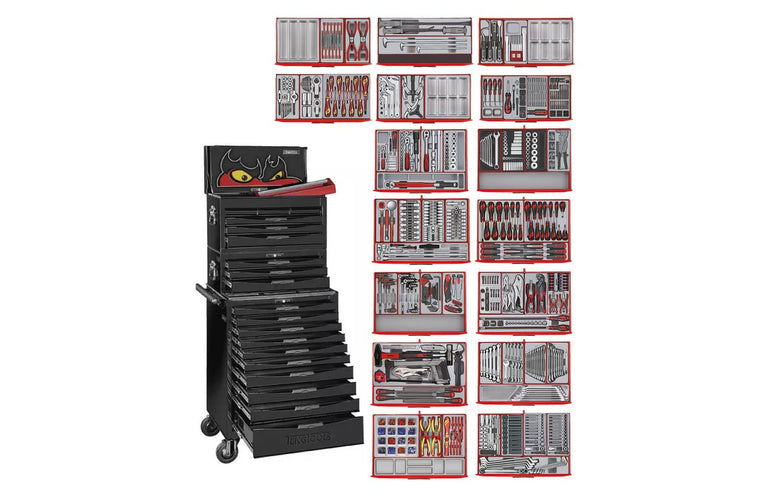 Teng Tools TCMM1011NBK Gevulde Gereedschapswagen – 1011-delig – 16 Laden – Zwart
