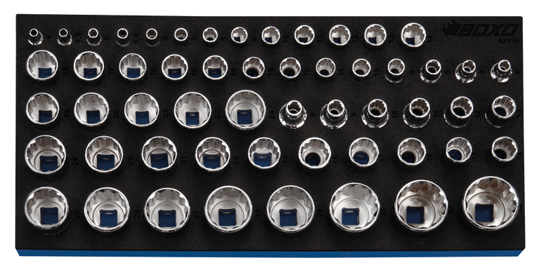 BOXO 55-dlg. 1/4", 3/8" en 1/2" Doppenset - 12-kant