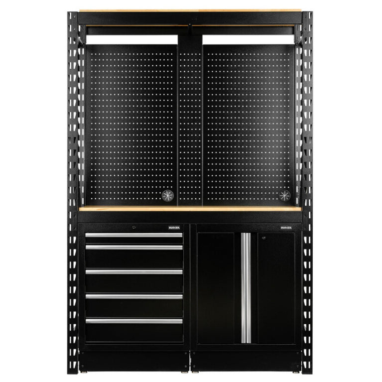 BUNKER Opbergrek met geperforeerde achterwand en 2 vloerkasten, 1500x2210x520mm