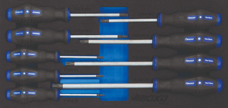 TX Schroevendraaier set in foam, 9-dlg.