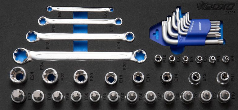 1/2" en 1/4" TX-E-dopsleutel- en TX-ringsleutelset 39-dlg.