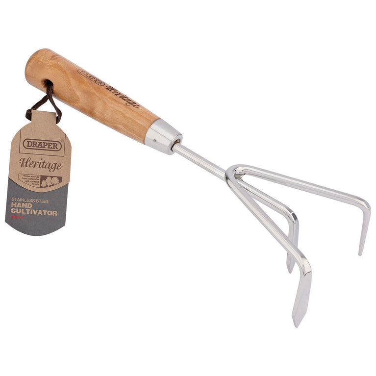 Draper Heritage roestvrijstalen handcultivator met essenhouten handgreep