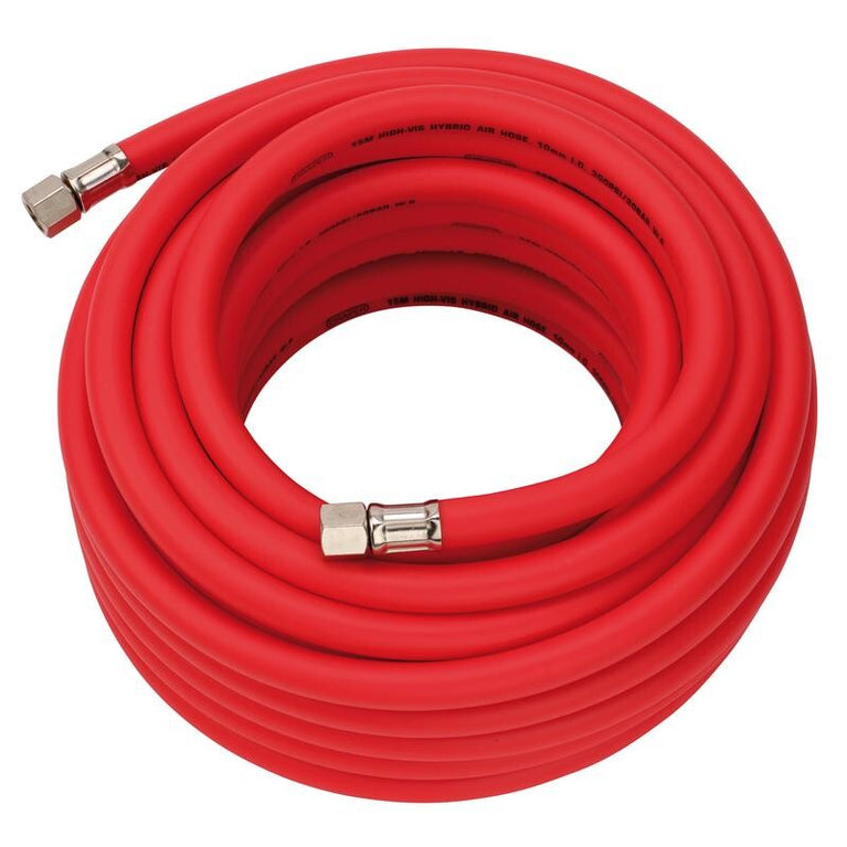 Luchtslang 10mm, high visibility, rood (1/4" draaibare aansl.), 15m