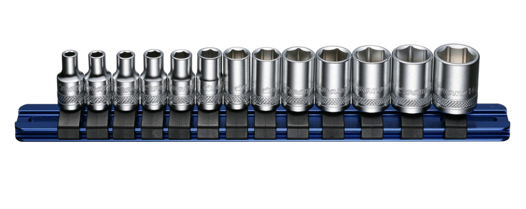 1/4" Dopsleutelset op rail 13-dlg.