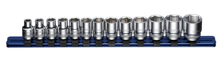 3/8" Dopsleutelset op rail 13-dlg.