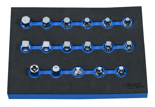 Olieplug sleutel set in foam, 17- dlg.