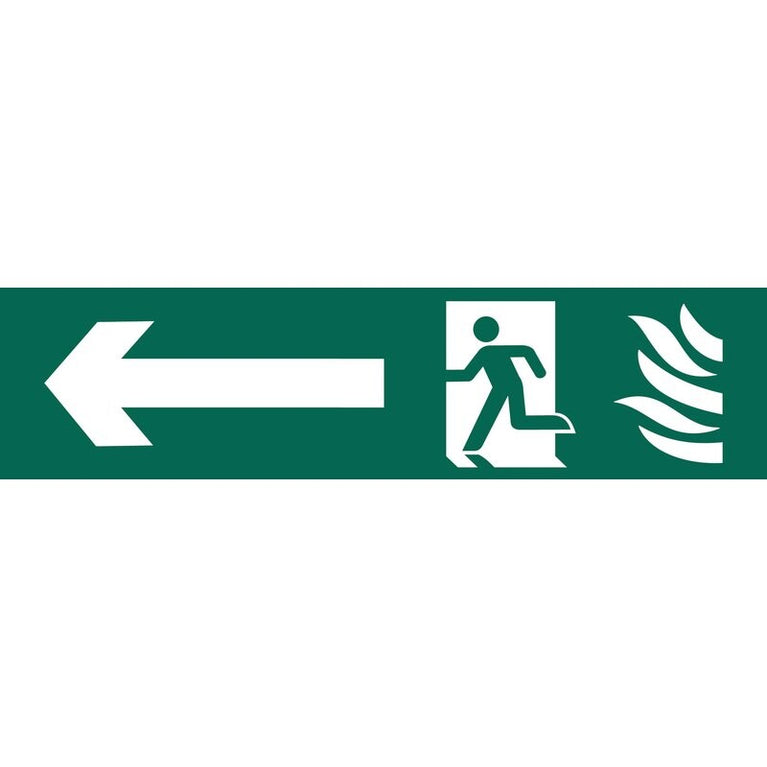 Waarchuwingsbord 'nood uitgang' links
