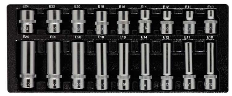 1/2" Doppenset E-torx, kort+lang, 18dlg, S-module