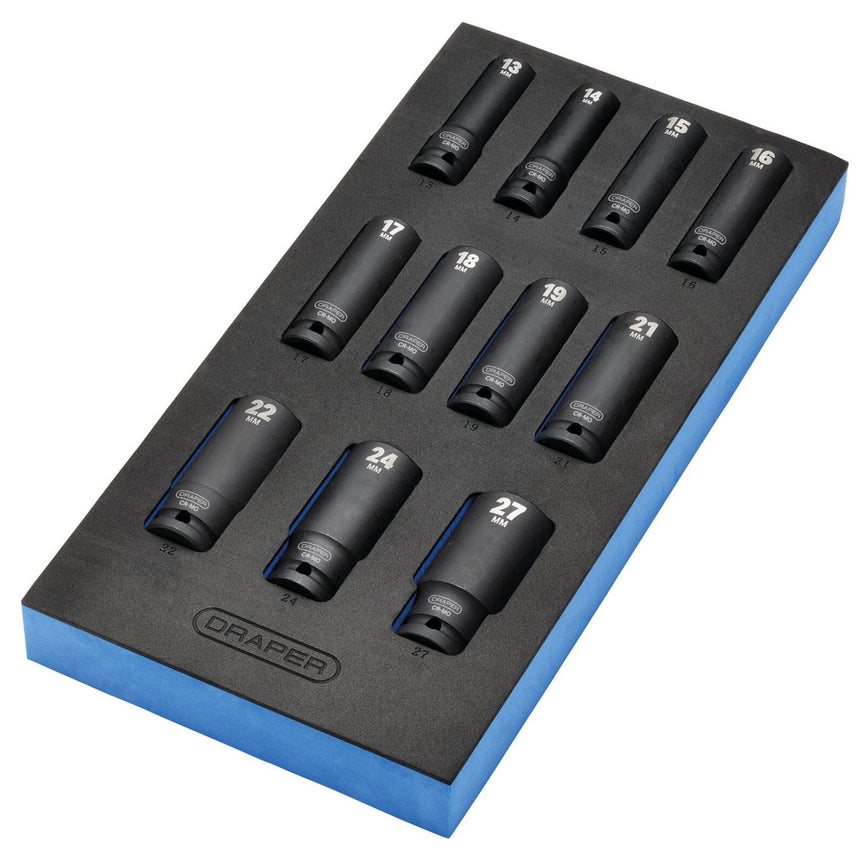 1/2" Krachtdoppenset lang in FOAM, 11dlg