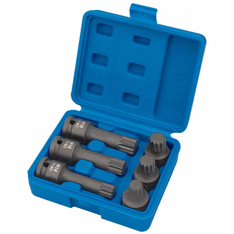 1/2" Krachtdoppenset veeltand/spline, 6dlg