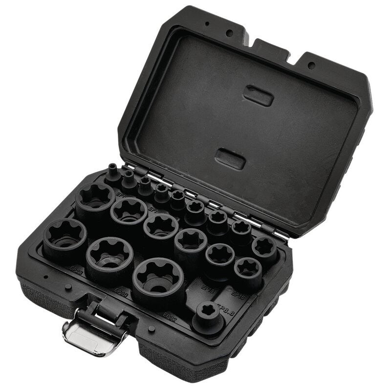 1/4"+3/8"+1/2" Krachtdoppenset E-torx plus, 19dlg
