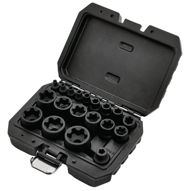 1/4"+3/8"+1/2" Krachtdoppenset E-torx plus, 19dlg