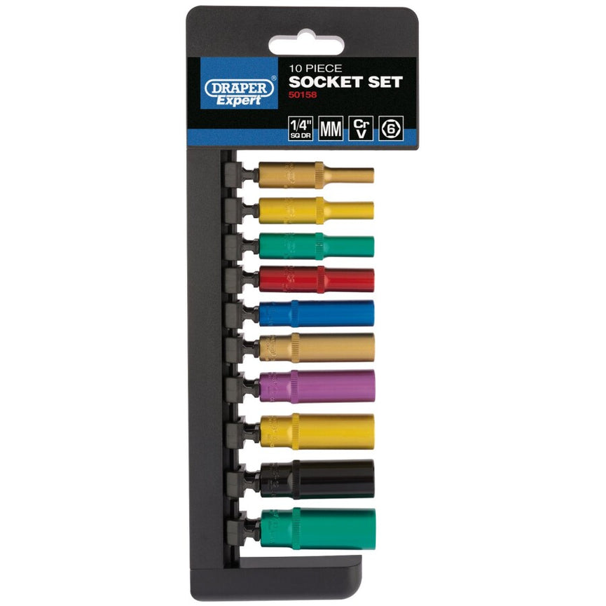 1/4” Doppenrail gekleurd, 10dlg, lang