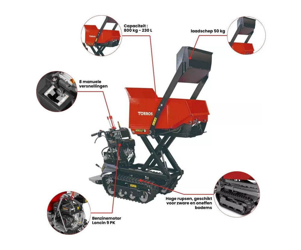 Mini schaardumper schop kipbak 500 kg 9pk 6+2R snelheden Torros