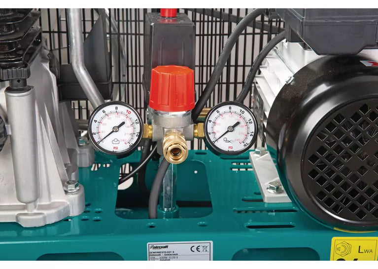 Mobiele compressor riemaandrijving met olie ketel 50 L 1,5 kW / 2 Pk 10 Bar 235 l/min 230V Aircraft