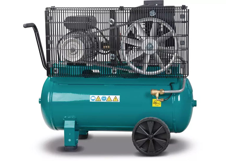 Mobiele compressor riemaandrijving met olie ketel 50 L 1,5 kW / 2 Pk 10 Bar 235 l/min 230V Aircraft