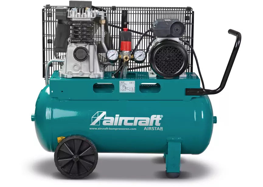 Mobiele compressor riemaandrijving met olie ketel 50 L 1,5 kW / 2 Pk 10 Bar 235 l/min 230V Aircraft