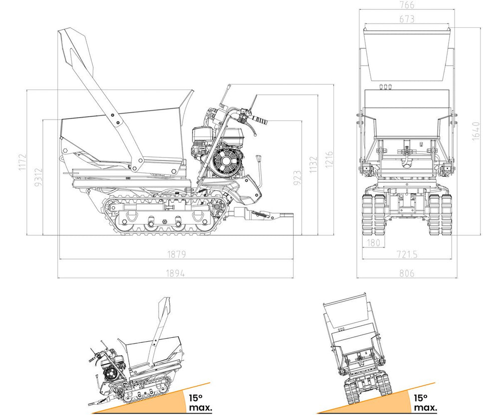 Mini schaardumper schop kipbak 500 kg 9pk 6+2R snelheden Torros