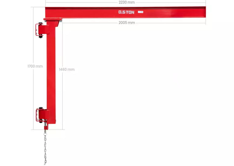 Wand zwenkkraan 170° 500 kg lengte 2000 mm I-balk MW Tools