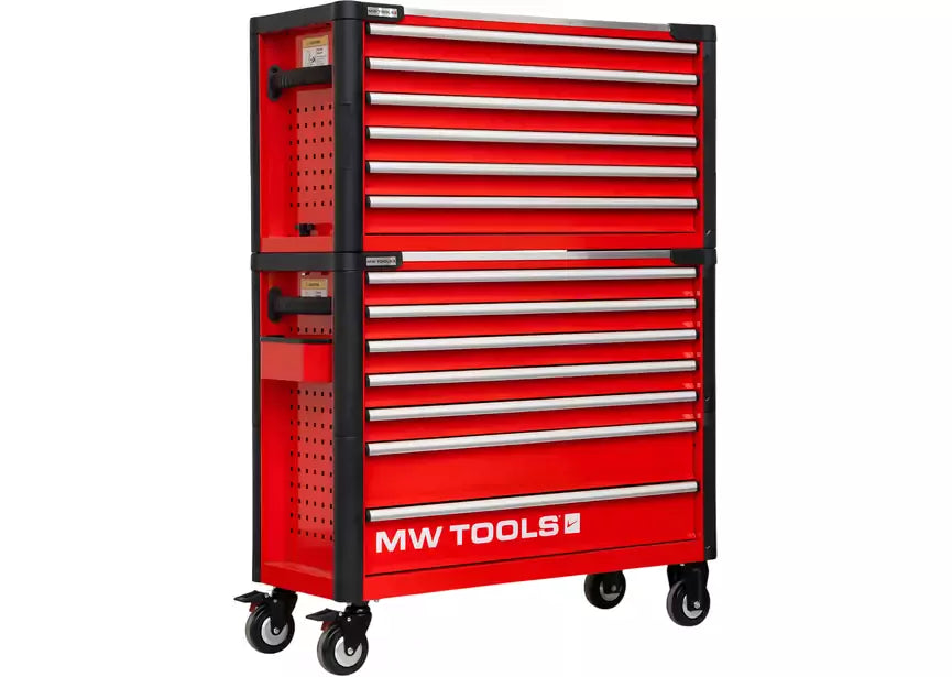 Gevulde brede, robuuste gereedschapswagen met topkoffer EV XL 567-delig MW Tools