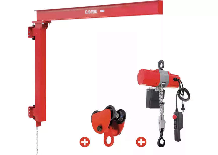 Pack wandzwenkkraan 500 kg elektrische kettingtakel 6 m en trolley MW Tools