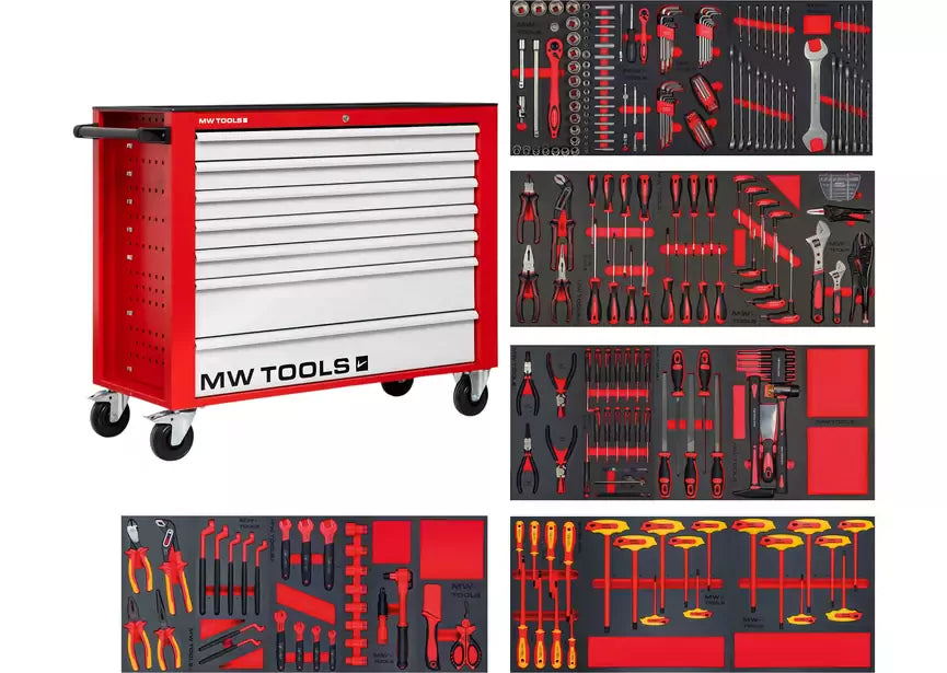 Gevulde brede gereedschapswagen EV STARTER 265-delig MW Tools