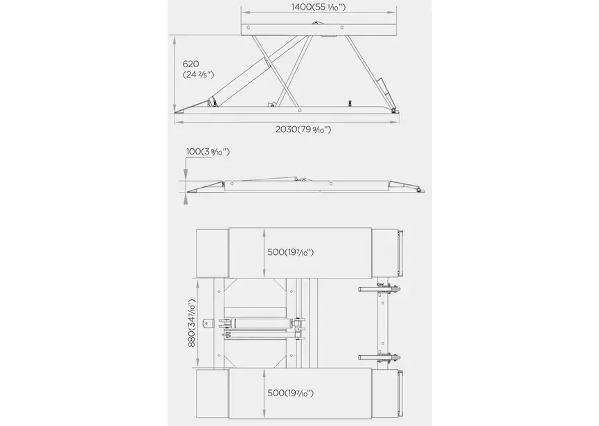 Mobiele schaarhefbrug 3T hefhoogte 620 mm 230 V MW Tools