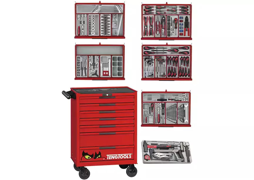 Gereedschapswagen rood mini master set 7 laden 516 delig Teng Tools