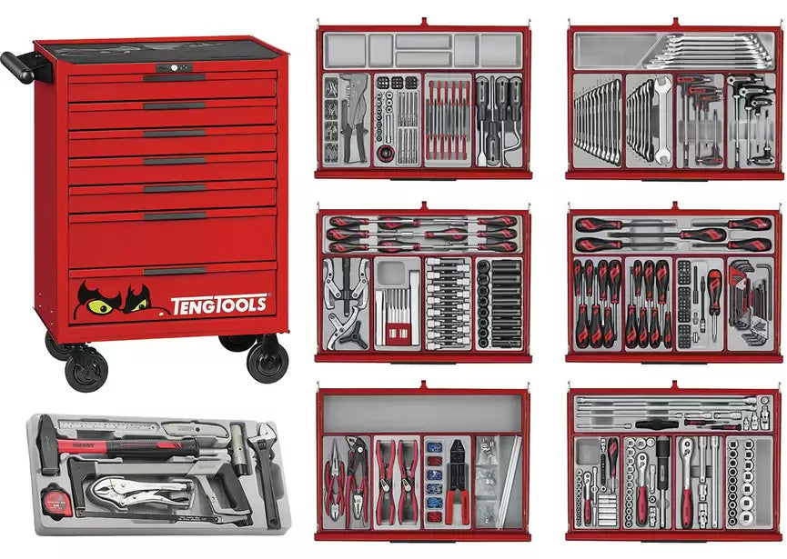 Gereedschapswagen rood mini master set 7 laden 628 delig Teng Tools
