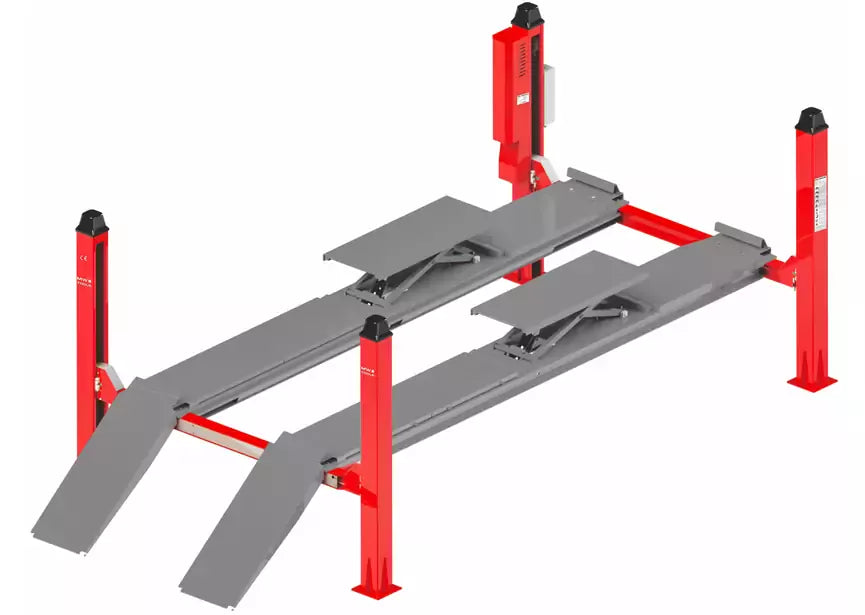 4-koloms hydraulische hefbrug 5,5 ton met uitlijnfunctie en hulplift 4 ton MW Tools