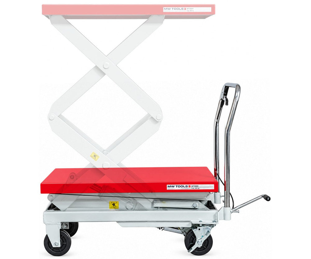 Hydraulische heftafel met dubbele schaar 300 kg - Hefhoogte 350 tot 1285 mm - Mobiel MW Tools