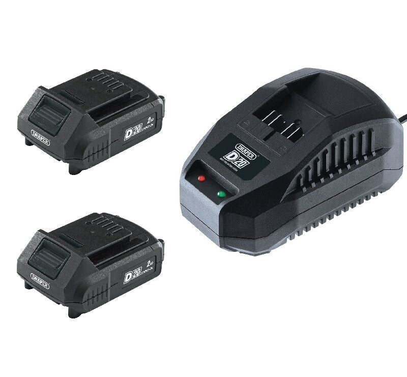 2 x D20 Accu 20V, 2.0Ah Li-ion (D55887) + 1 x D20 lader (D98438)