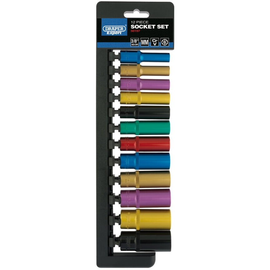 3/8” Doppenrail gekleurd, 12dlg, lang