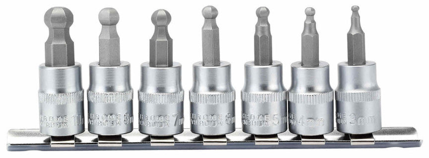 3/8" Doppenrail inbus bolkop, 7dlg