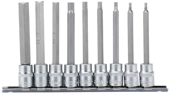 3/8" Doppenrail inbus lang, 9dlg