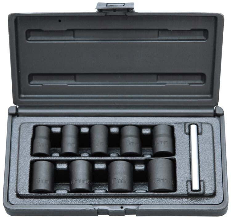 3/8" Spiraal doppenset, 9dlg, int.
